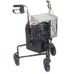 Drive Deluxe 3 Wheel Red Folding Rollator with Basket