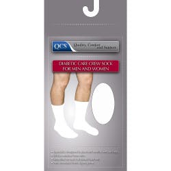 QCS Diabetic Care Crew Sock for Men and Women, White