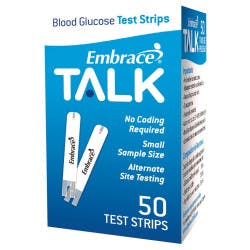 Embrace Talk Blood Glucose Test Strips, 50 Strips Per Box