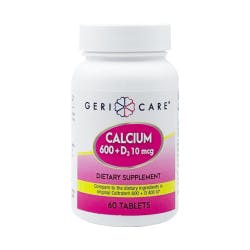 Geri-Care Calcium 600 + D3 Dietary Supplement, 600 mg - 400 IU, 60 Tablets