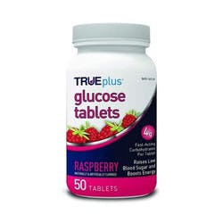 TRUEplus Chewable Glucose Tablets, Raspberry Flavor, 50 Tablets