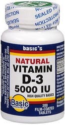 Basic's Natural Vitamin D-3, 5000 IU, 200 Tablets