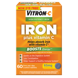 Vitron-C High Potency Iron Dietary Supplement Plus Vitamin C, 125 mg - 65 mg, 60 Tablets