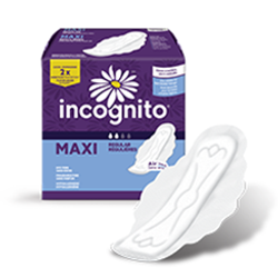 Incognito Ultra Thin Maxi Pad with Wings, Regular, Super Absorbency