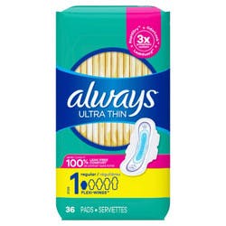 Always Ultra Thin Pads, Size 1, Regular Absorbency