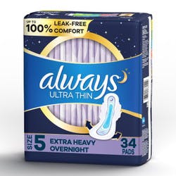 Always Ultra Thin Pads with Wings, Size 5, Extra Heavy Overnight Absorbency