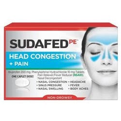 Sudafed PE Head Congestion + Pain Pain Relief, 20 Tablets
