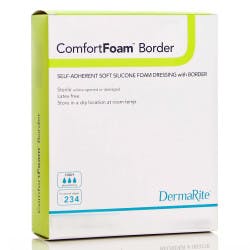 DermaRite ComfortFoam Border Self-Adherent Soft Silicone Foam Dressing with Border, Sterile, 7-1/5 X 7-1/5&quot;
