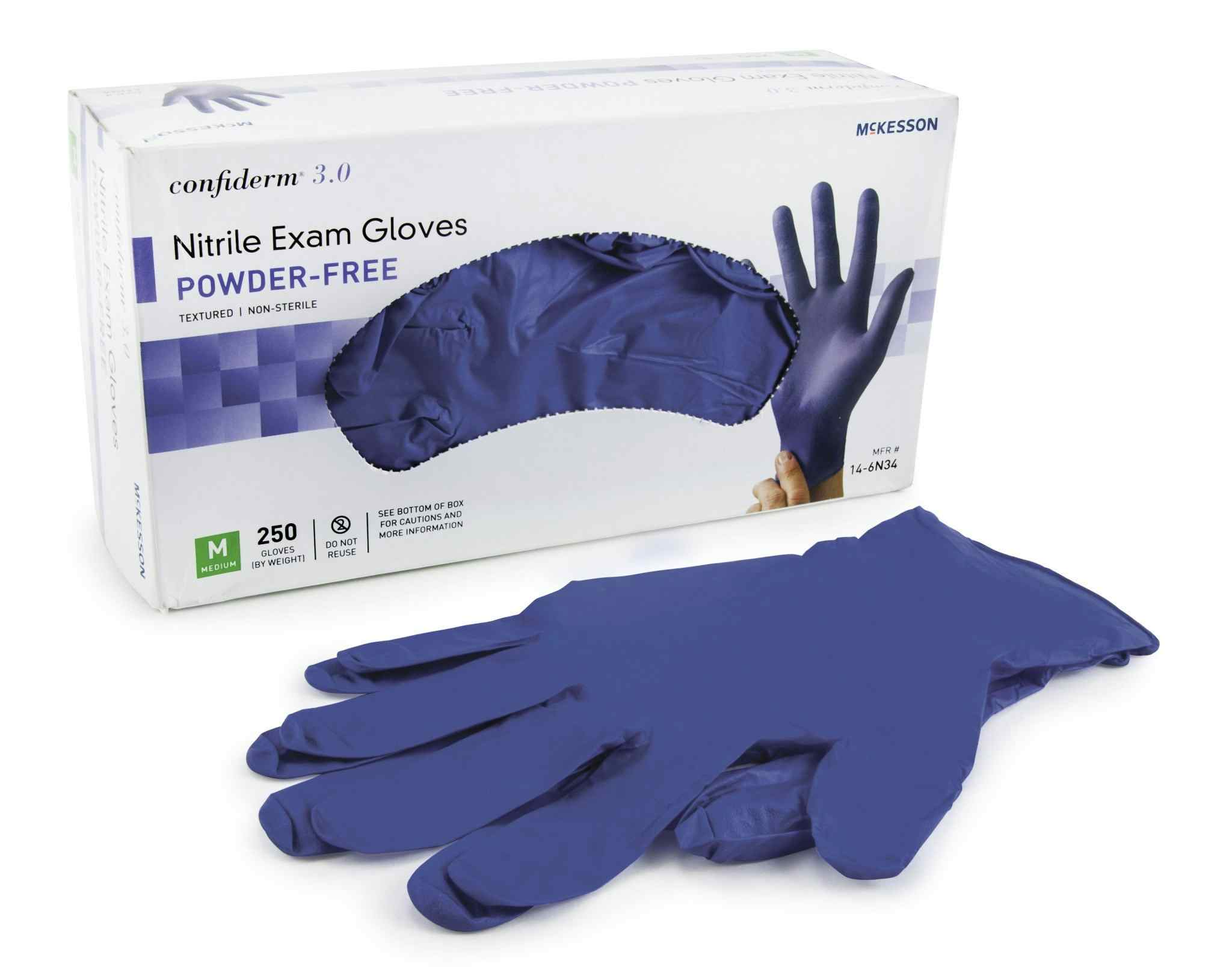 McKesson Confiderm 3.0 Powder-Free Nitrile Gloves, Blue