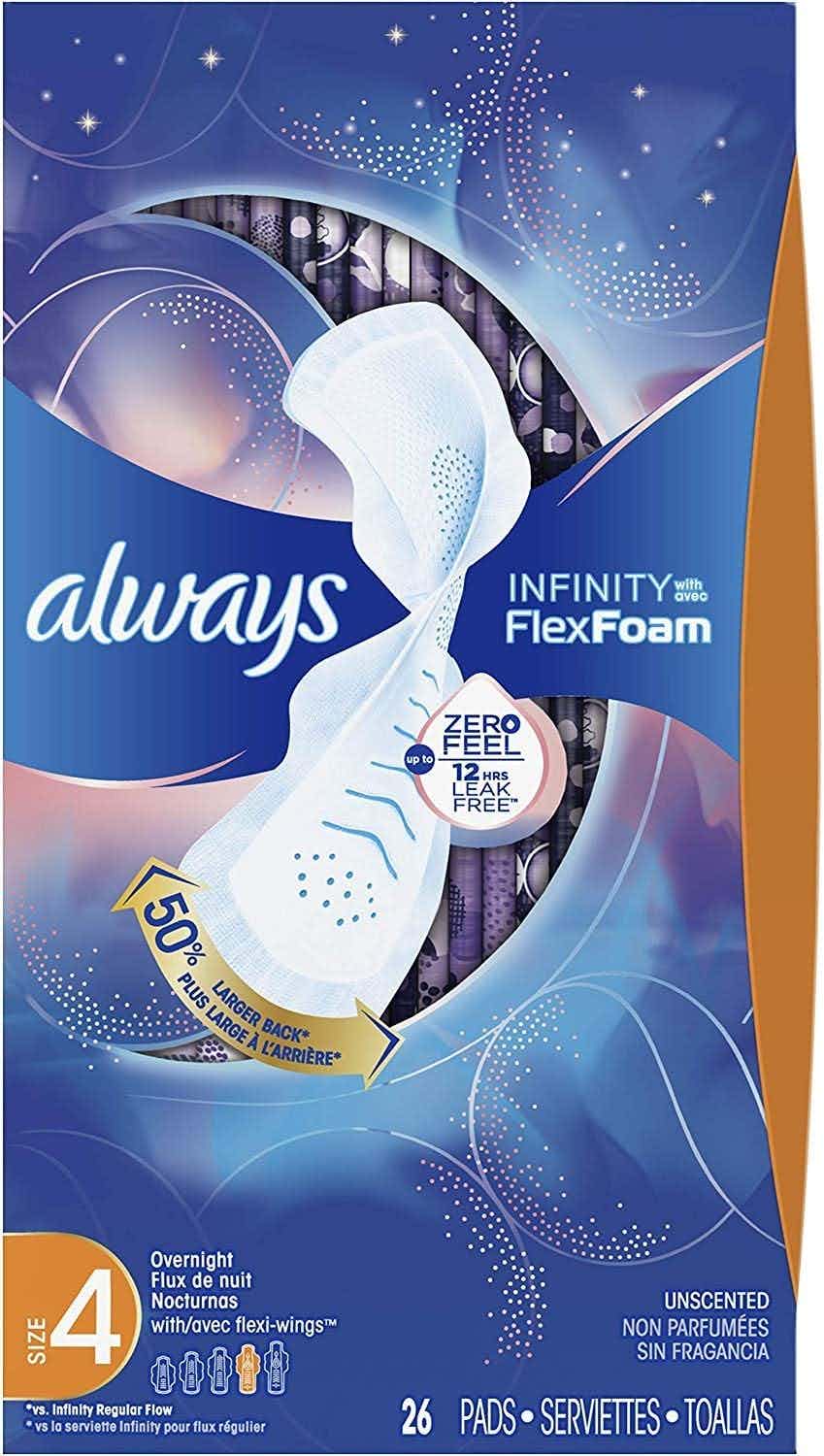 Always Infinity Pads, Size 4, Unscented, Overnight Absorbency