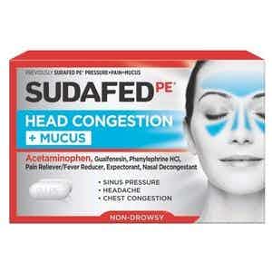 Sudafed PE Head Congestion + Mucus Pain Relief, 24 Tablets