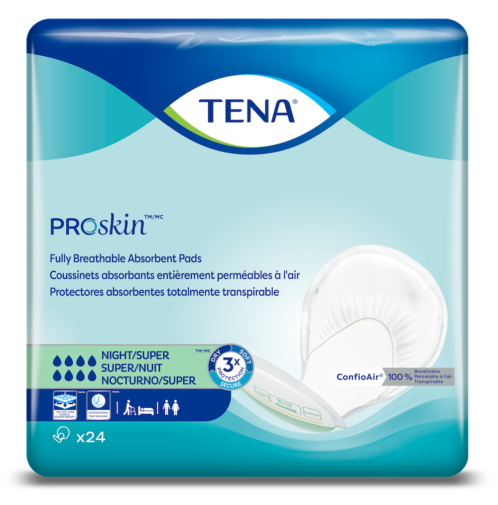 TENA Night Super Heavy Incontinence Pad, Super Absorbency, 62718, PK24, FRONT