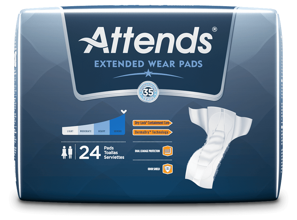 Attends Extended Wear Pads, Overnight