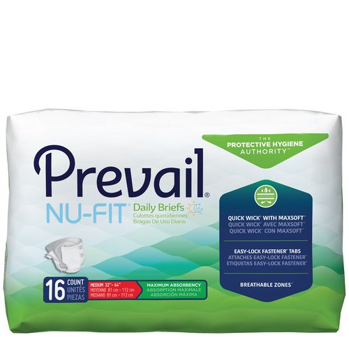 Prevail Nu-Fit Adult Diapers with Tabs, Maximum,NU-012/1,Medium 32-44" - Pack of 16