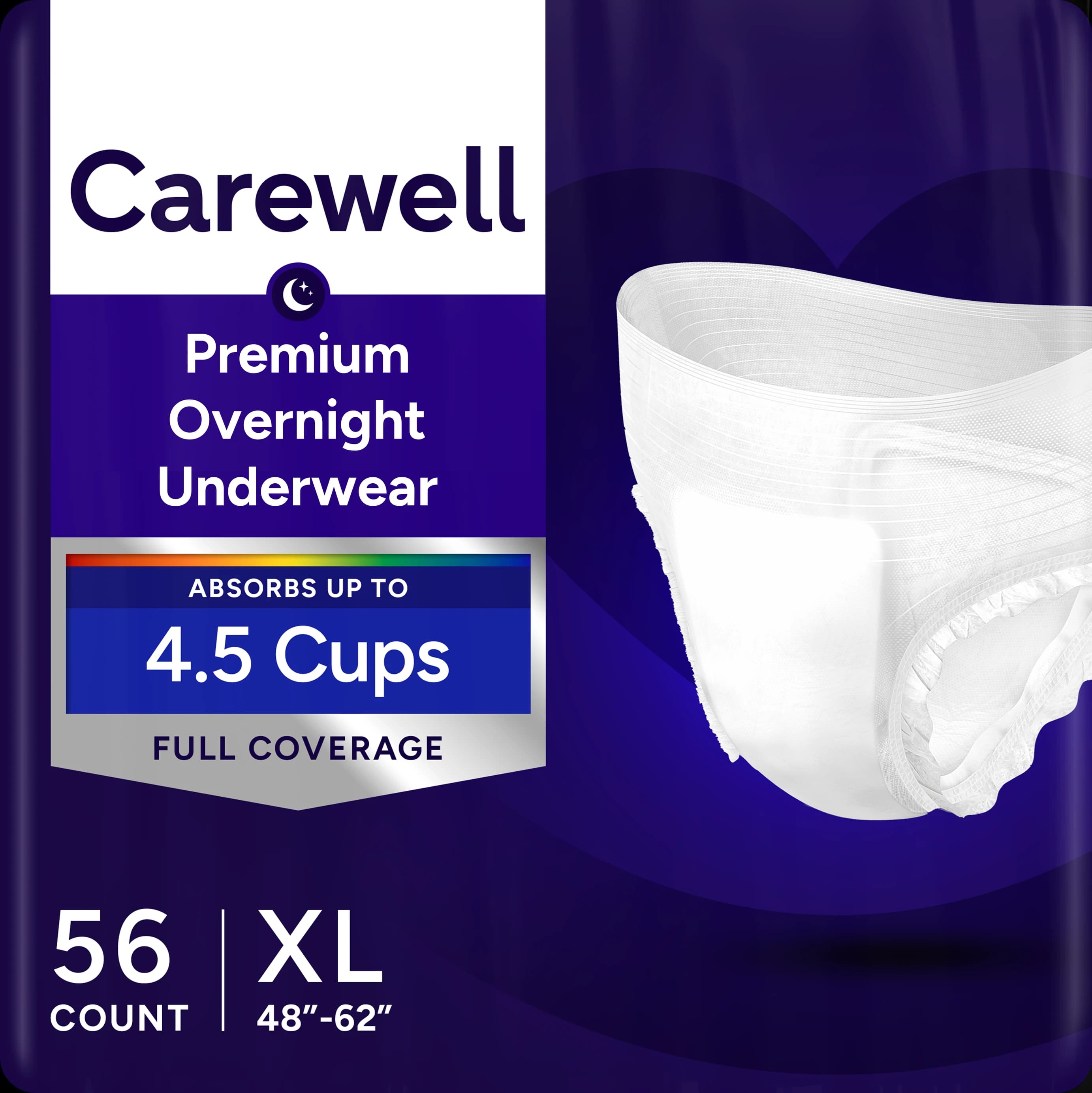 Carewell Premium Overnight Incontinence Pull-Up Underwear, Full Coverage Fit