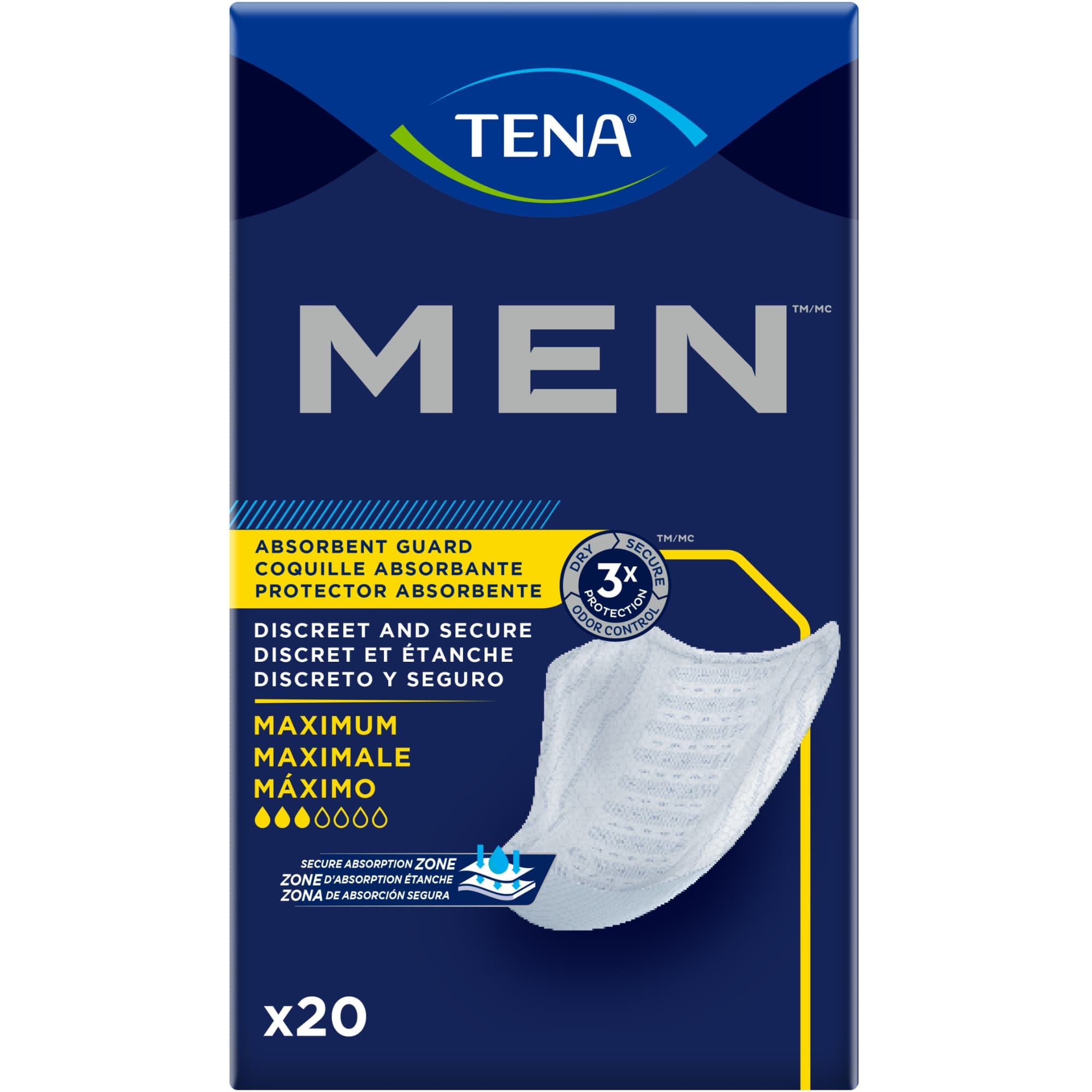 TENA Men Maximum Guard Incontinence Pad for Men, Maximum Absorbency,