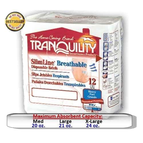 Tranquility SlimLine Breathable Disposable Adult Diapers with Tabs, Heavy