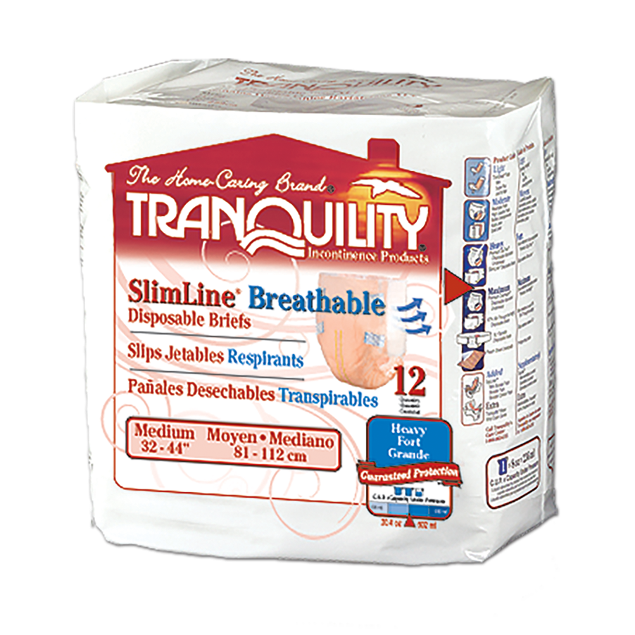 Tranquility SlimLine Breathable Disposable Adult Diapers with Tabs, Heavy