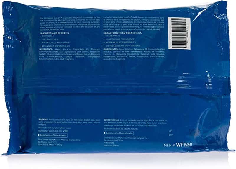 McKesson StayDry Disposable Washcloths or Personal Wipes, WPW50, Pack of 50