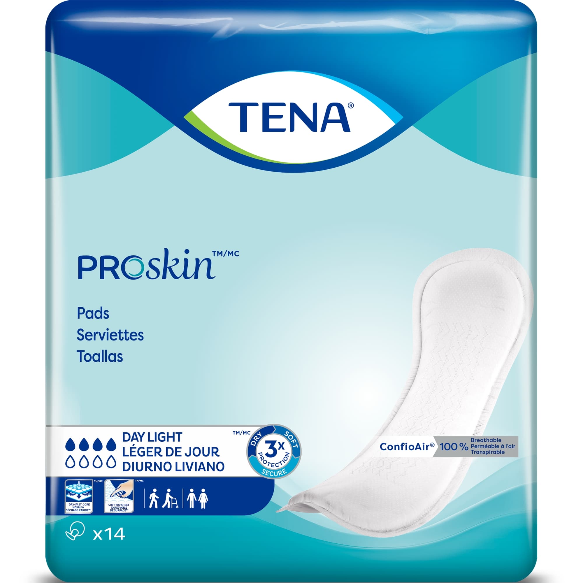 TENA ProSkin Day Regular Absorbent Pads, Light Absorbency