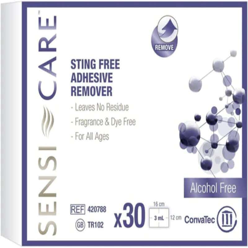 Sensi-Care Adhesive Remover Wipes, 413500-BX30, Front with left view,  Box of 30