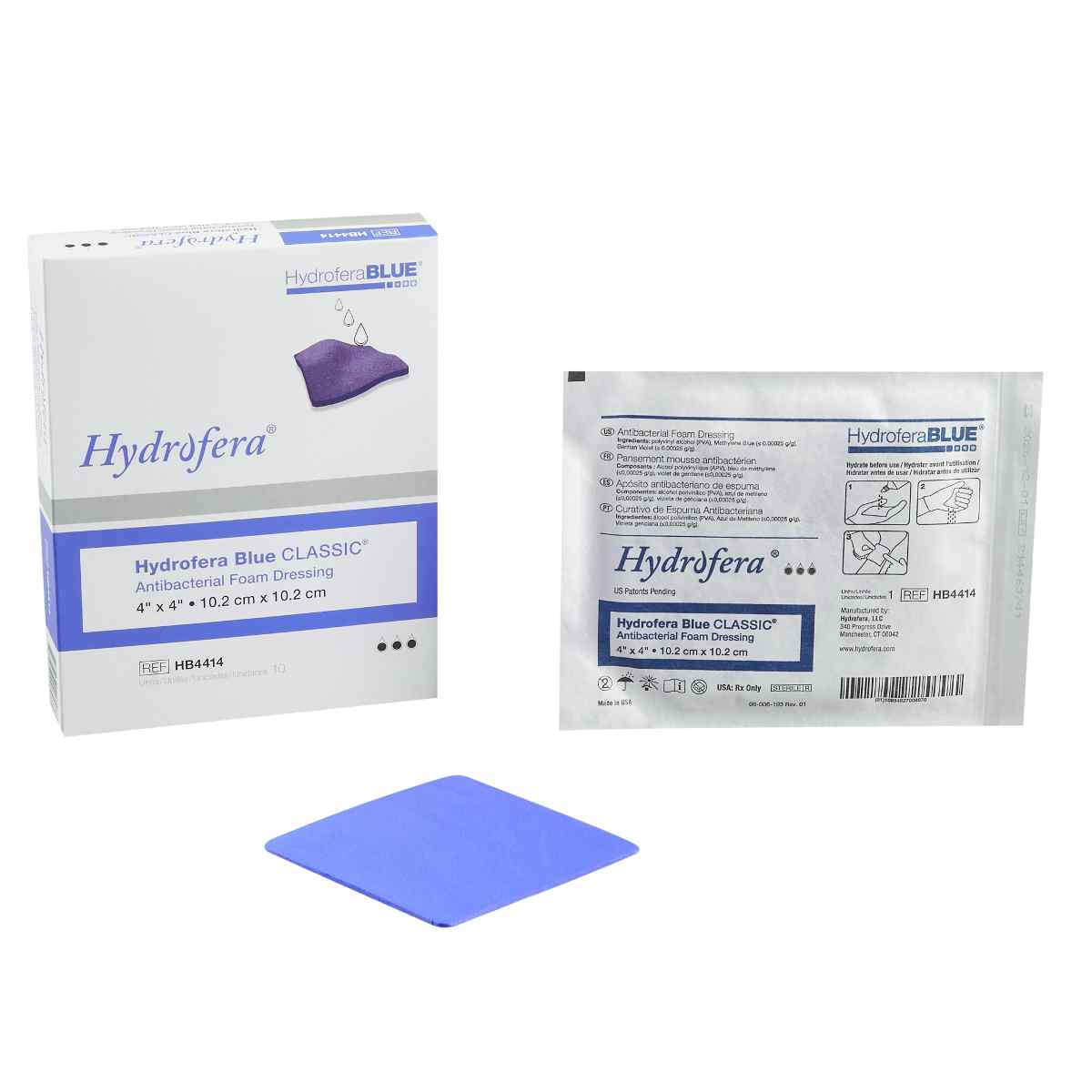 Hydrofera Blue Antimicrobial Foam Dressing, HB4414, 4"X 4", BX10