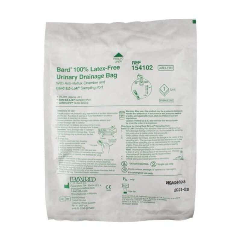  Bard Anti-Reflux Valve Urinary Drain Bag,154102, Outside Packaging 