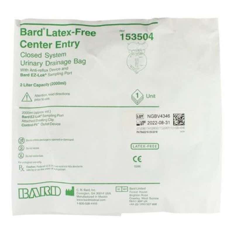 Bard Anti-Reflux Valve Urinary Drain Bag,	153504, Outside Packaging