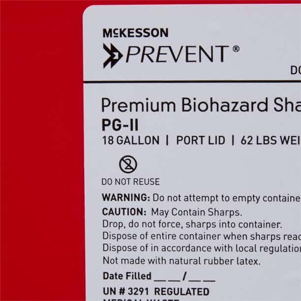 McKesson Prevent Biohazard Sharps Container - PG-II, 18 Gallon