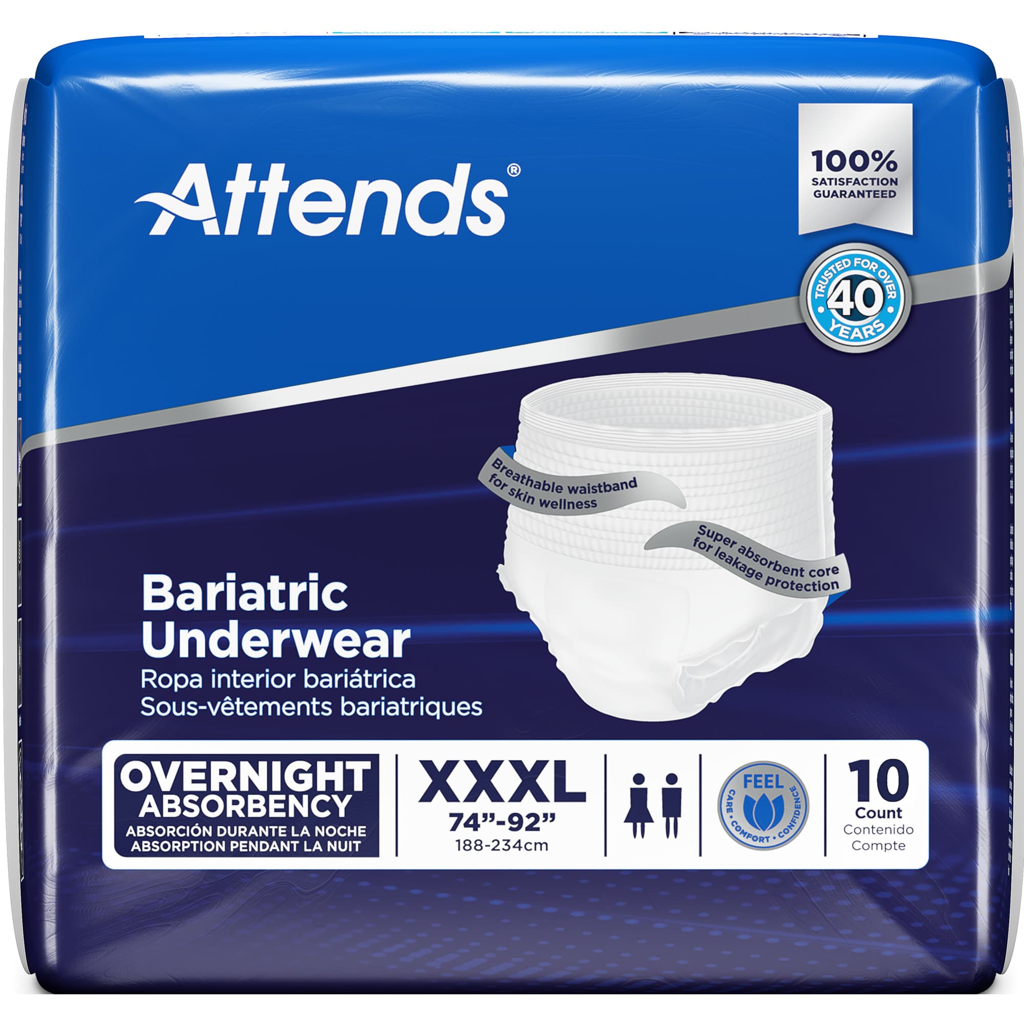 Attends Bariatric Underwear, 3X-Large, Overnight Protection, Front