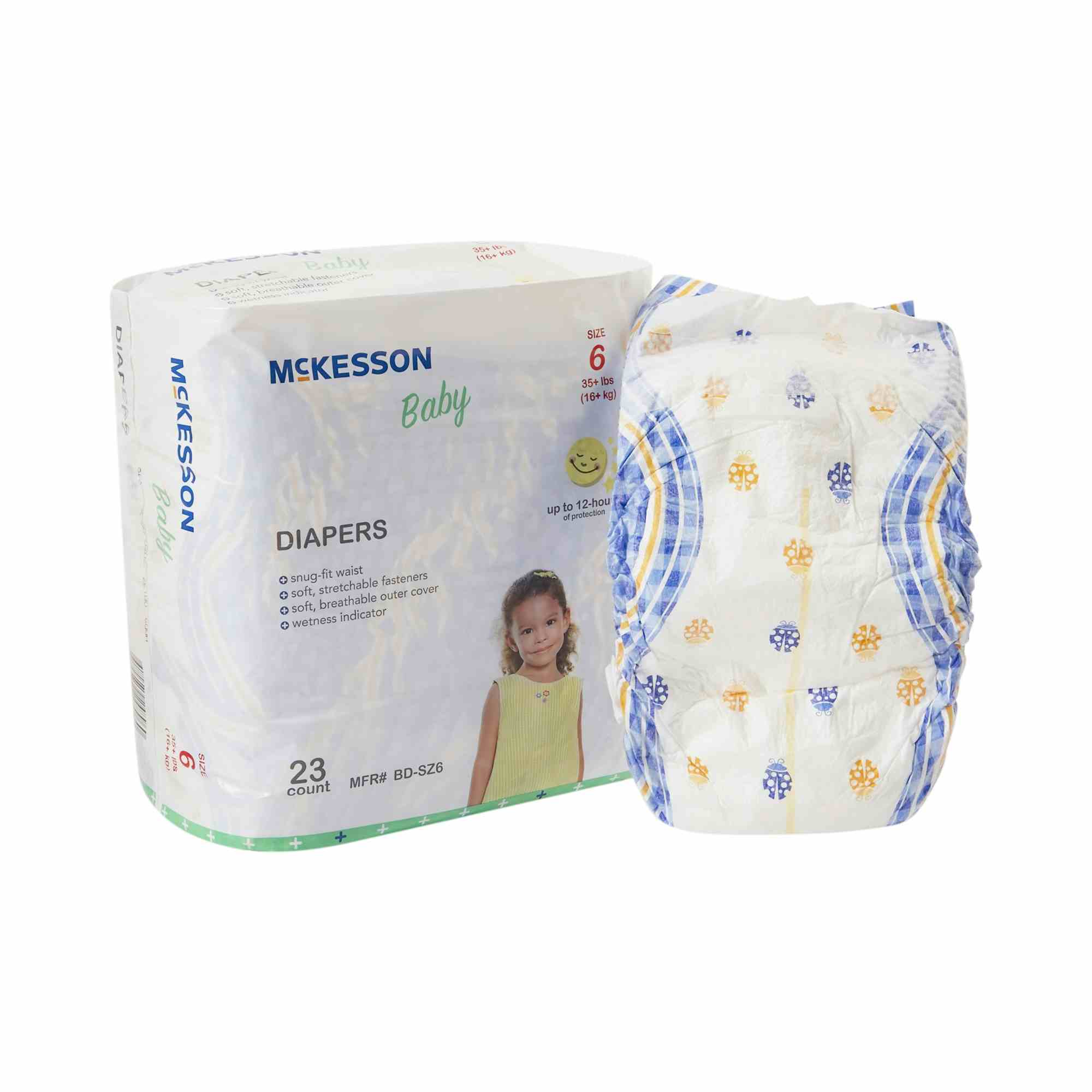 McKesson Disposable Unisex Baby Diaper with Tabs, Moderate, BD-SZ6, Size 6 Over 35 lbs - Case of 92