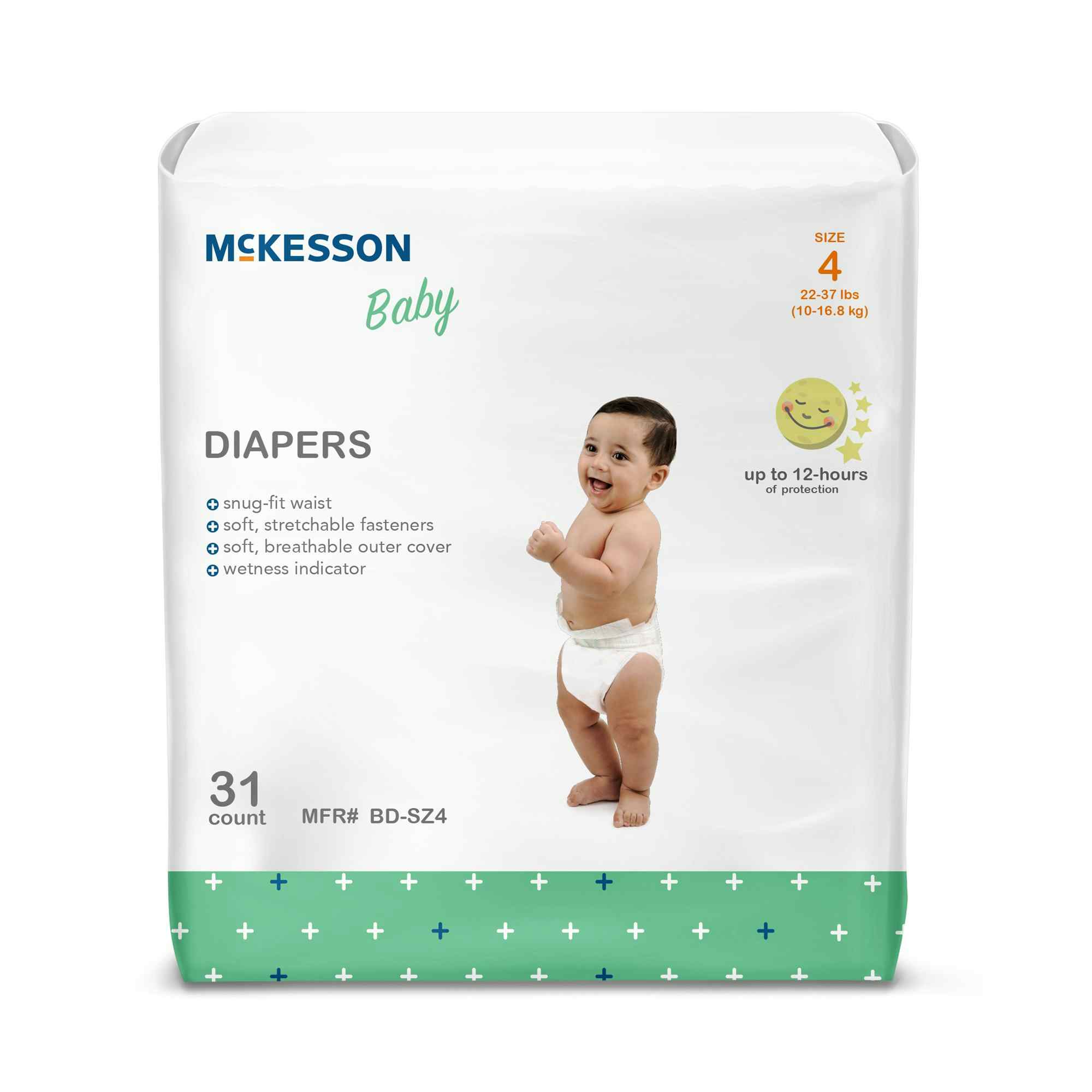 McKesson Disposable Unisex Baby Diaper with Tabs, Moderate, BD-SZ4, Size 4 22-37 lbs - Bag of 31