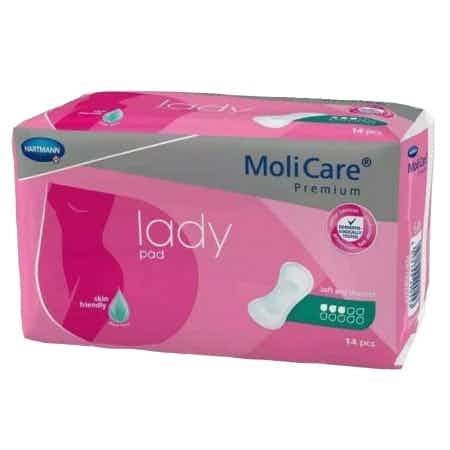 MoliCare Premium Adult Female Disposable Bladder Control Pad, Moderate, 168644, One Size Fits Most 3 Drops - Bag of 14