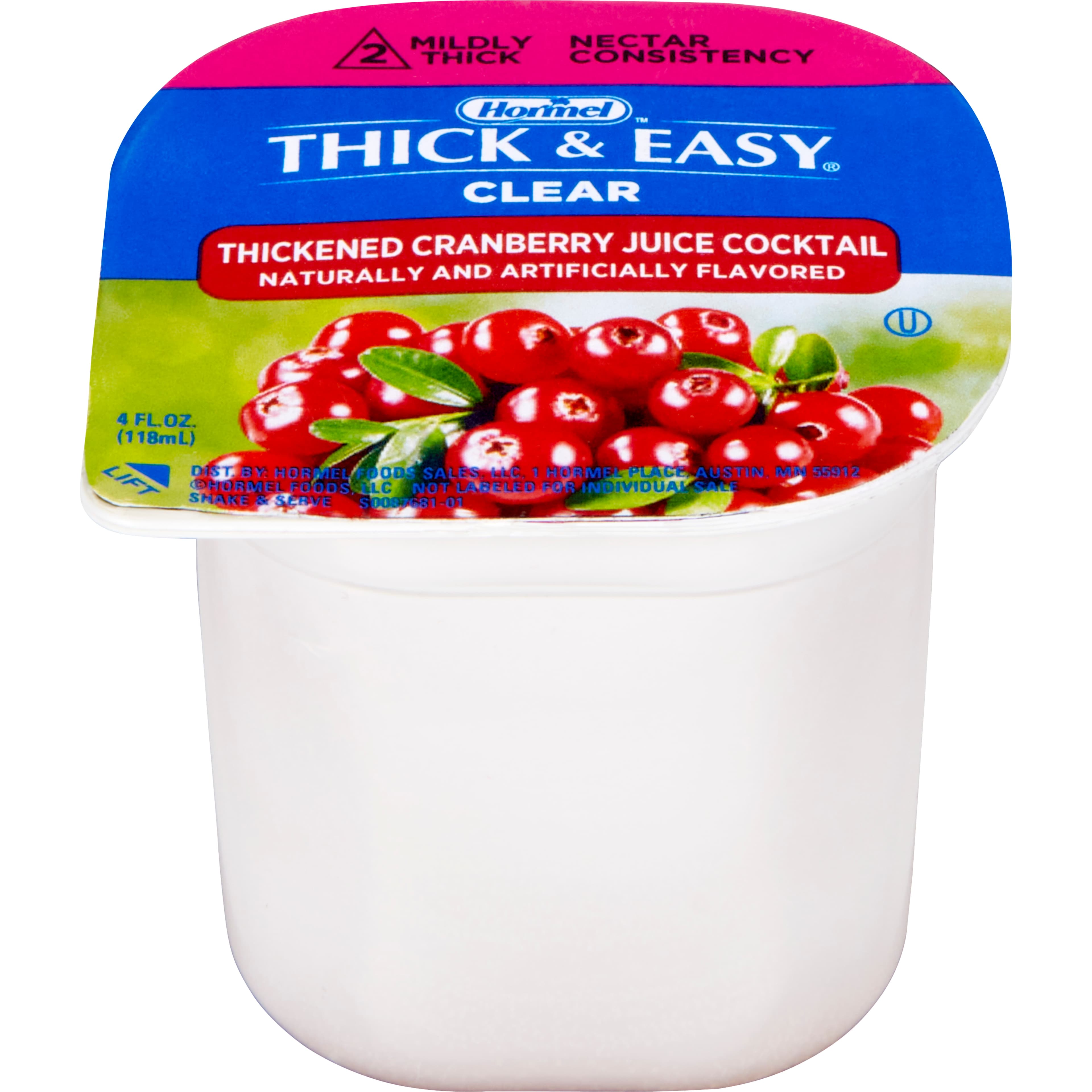 Thick & Easy Ready to Use Thickened Beverage, Cranberry Juice Cocktail Flavor, 4 oz., Portion Cup