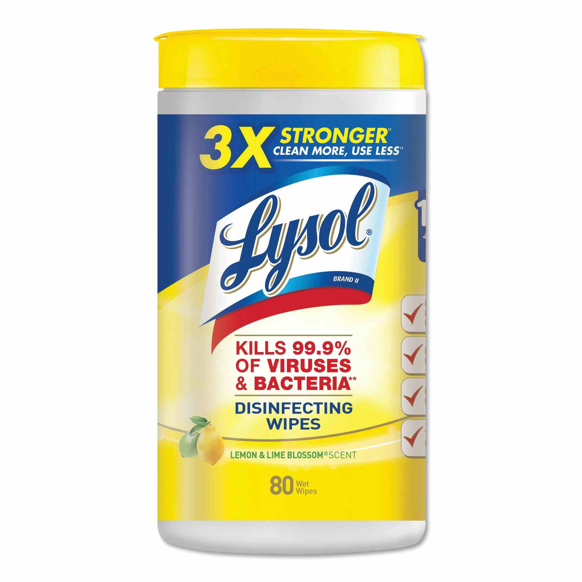 Lysol Surface Disinfectant Cleaner Premoistened Alcohol Based Wipe, Lemon Lime Blossom Scent, Canister, RAC77182CT, Case of 6 Canisters