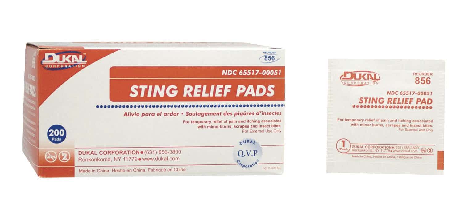 Dukal Sting and Bite Relief Wipe, Individual Packet, 856, Case of 4000