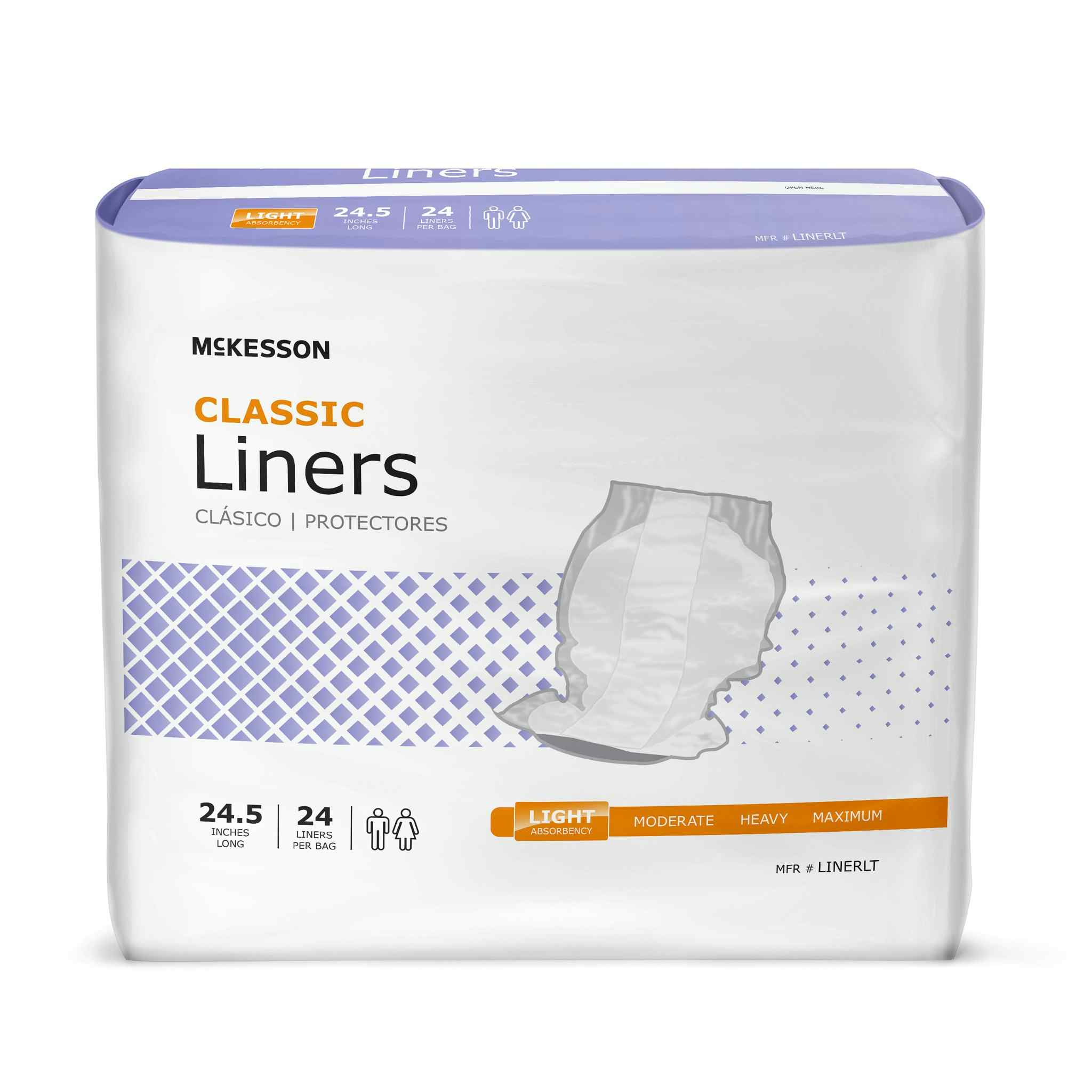 McKesson Classic Disposable Incontinence Liner, Light Absorbency, LINERLT, One Size Fits Most - Case of 96