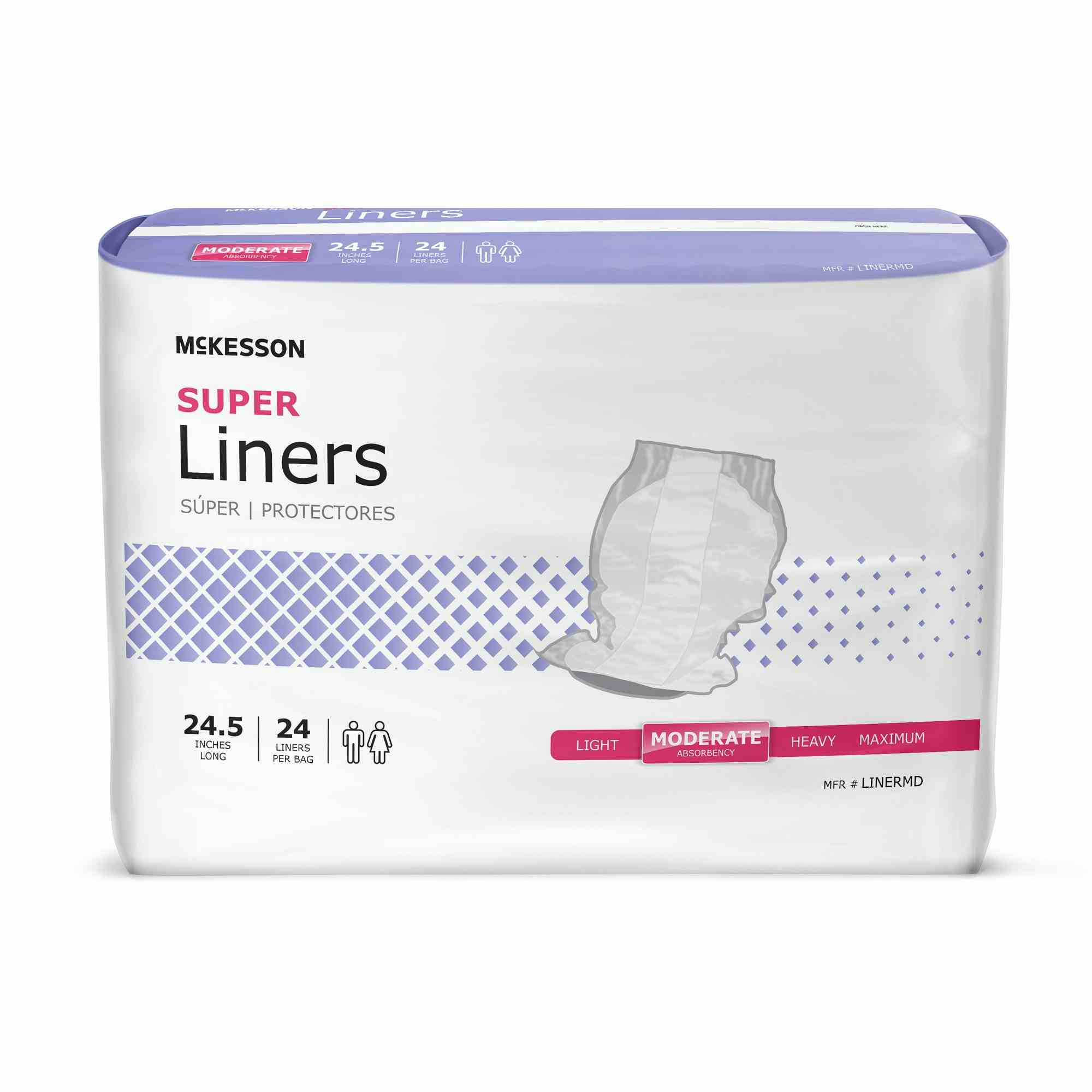 McKesson Classic Disposable Incontinence Liner, Moderate Absorbency, LINERMD, One Size Fits Most - Case of 96