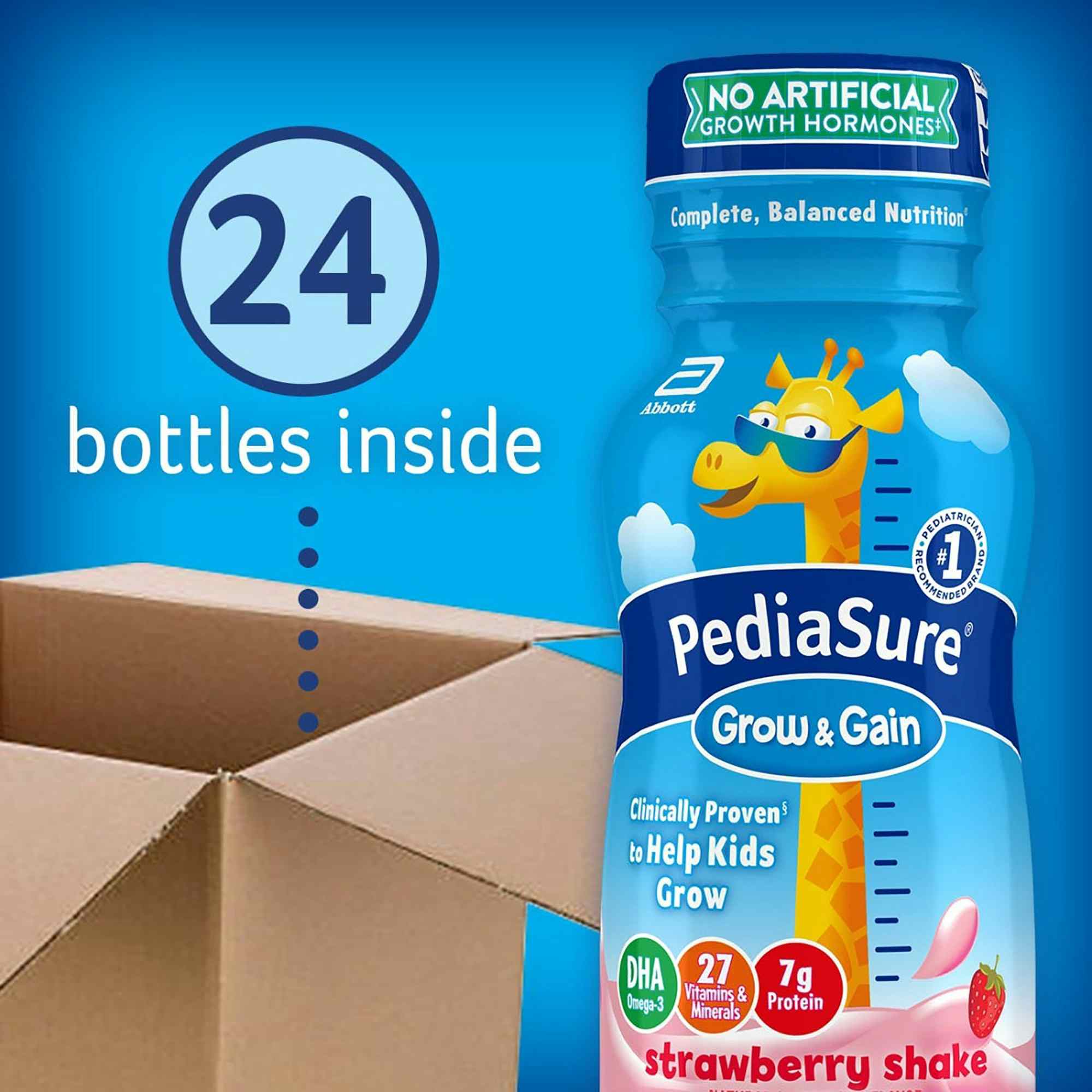 PediaSure Grow & Gain Ready to Use Pediatric Oral Supplement Shake, Strawberry Flavor, 8 oz., Bottle, 58055, Case of 24 Bottles