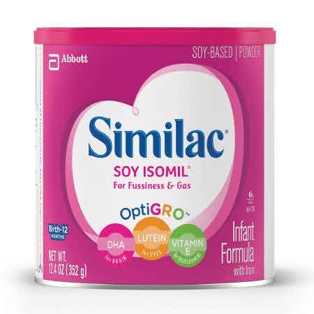 Similac Soy Isomil For Fussiness and Gas Infant Formula Powder, 12.4 oz., Can, 55963, Case of 6 Cans