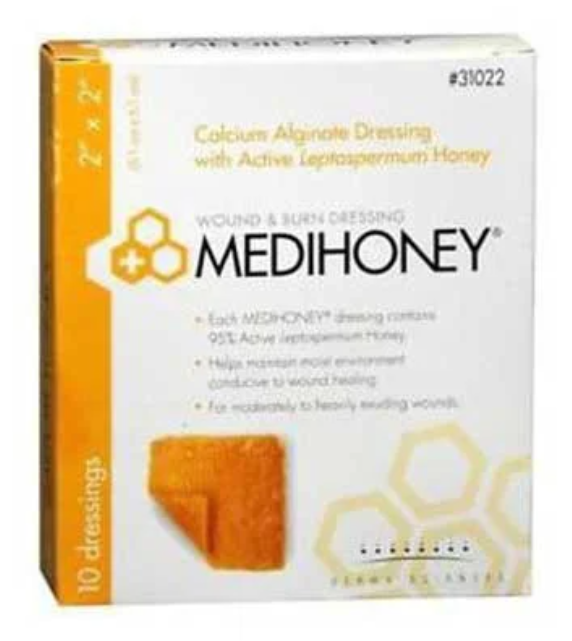 MEDIHONEY Square Calcium Alginate Dressing, 2 Inch, Sterile