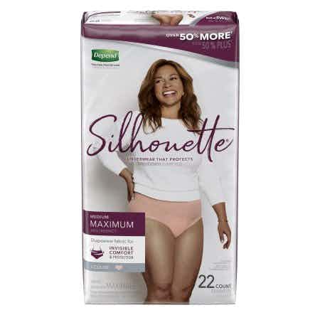 Depend Silhouette Disposable Female Adult Pull On Underwear with Tear Away Seams, Heavy Absorbency, Pink, 51450, Medium (34-44") - Pack of 22