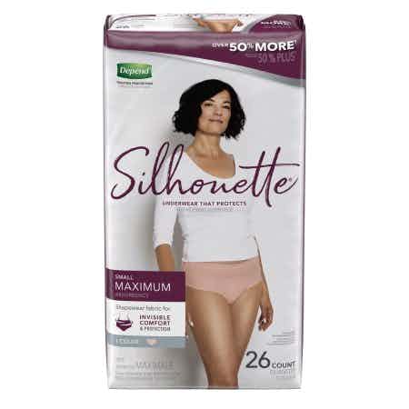 Depend Silhouette Disposable Female Adult Pull On Underwear with Tear Away Seams, Heavy Absorbency, Pink, 51449, Small (28-36") - Case of 104
