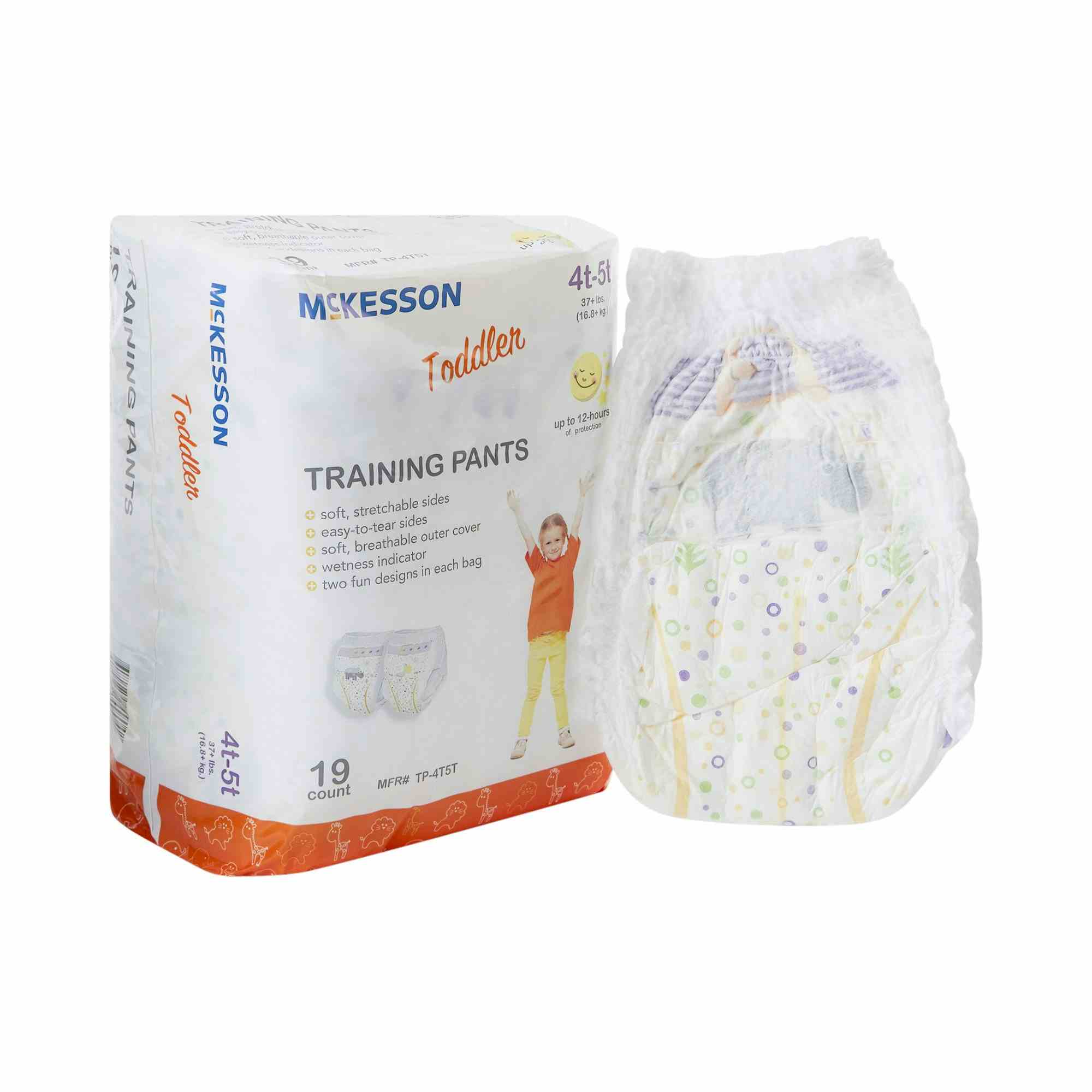 McKesson Unisex Disposable Toddler Pull On Training Pants with Tear Away Seams, Heavy Absorbency, TP-4T5T, 4T-5T (Over 37 lbs) - Case of 4 Bags