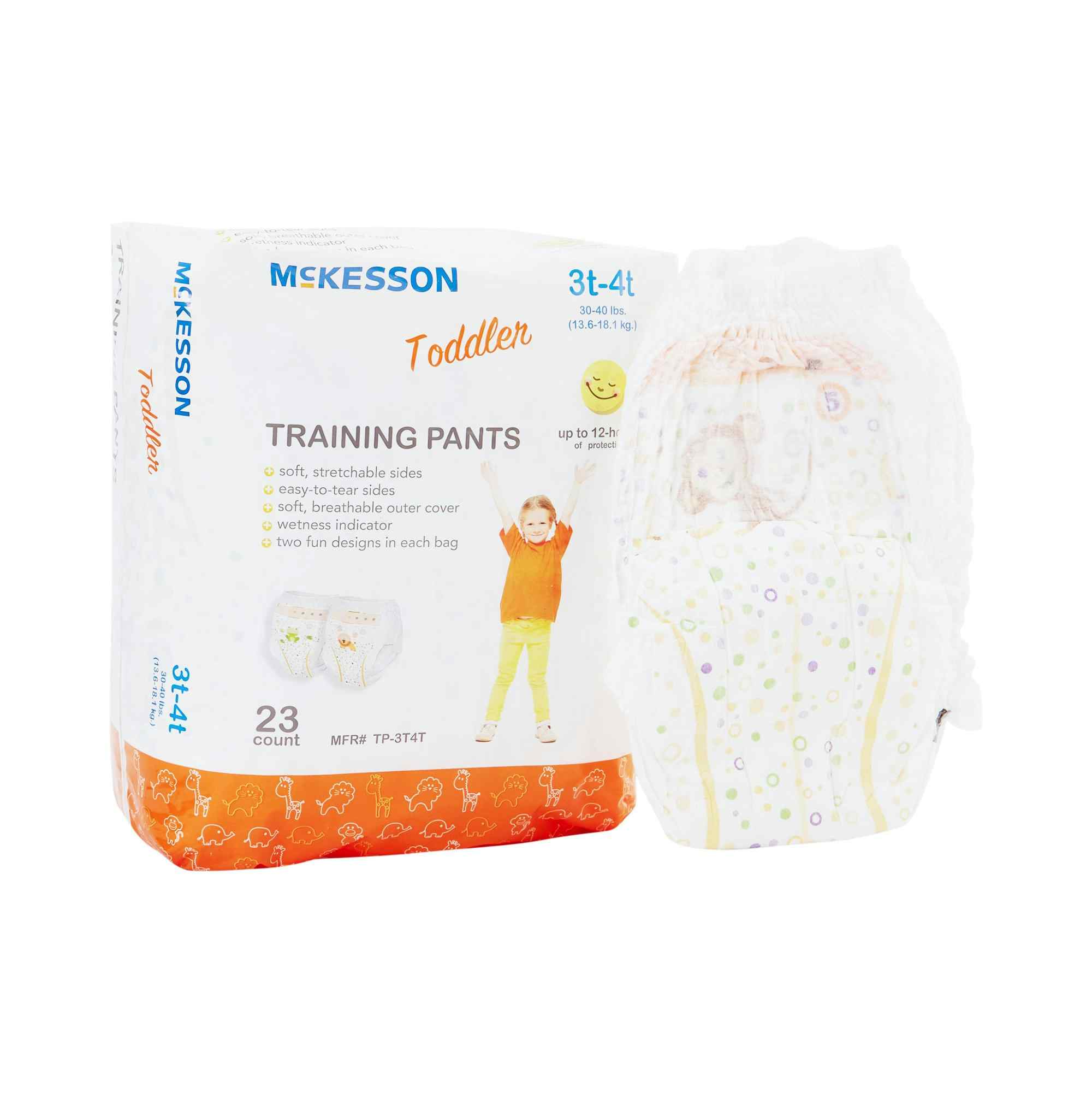 McKesson Unisex Disposable Toddler Pull On Training Pants with Tear Away Seams, Heavy Absorbency, TP-3T4T, 3T-4T (30-40 lbs) - Case of 4 Bags