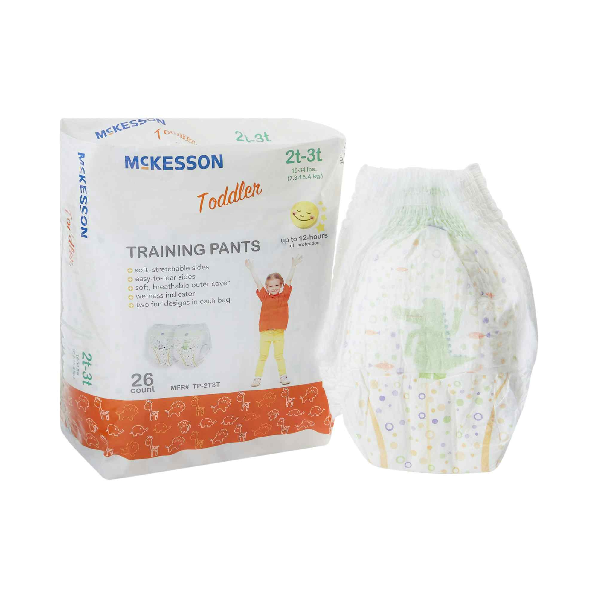 McKesson Unisex Disposable Toddler Pull On Training Pants with Tear Away Seams, Heavy Absorbency, TP-2T3T, 2T-3T (16-34 lbs) - Case of 4 Bags