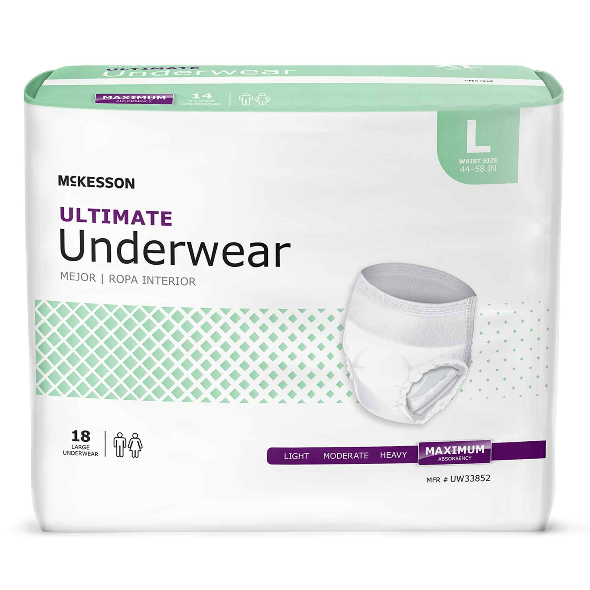 McKesson Unisex Adult Absorbent Pull-On, Heavy Absorbency, UW33852, Large (44-58") - Case of 80