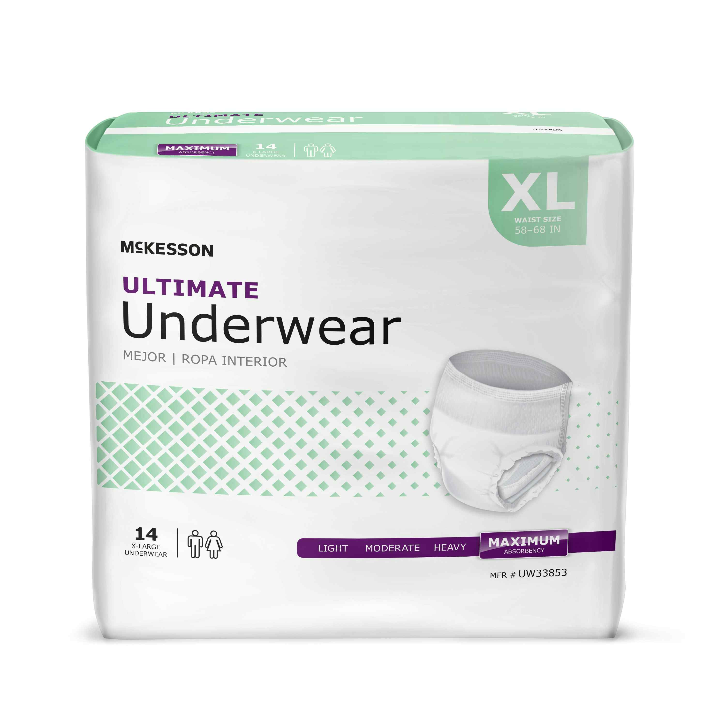 McKesson Unisex Adult Absorbent Pull-On, Heavy Absorbency, UW33853, X-Large (58-68") 