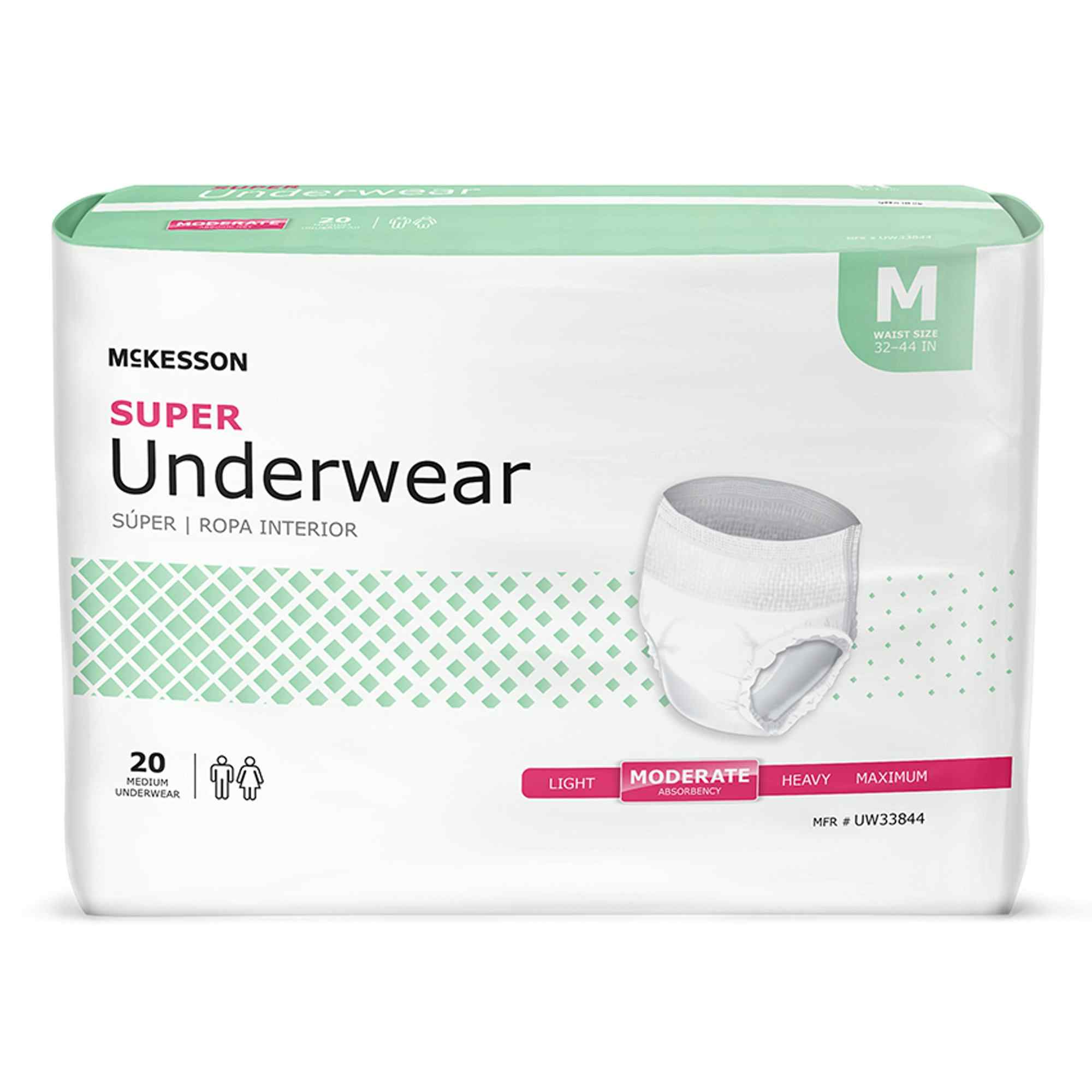 McKesson Unisex Adult Absorbent Pull-On, Moderate Absorbency, UW33844, Medium (32-44") - Case of 80
