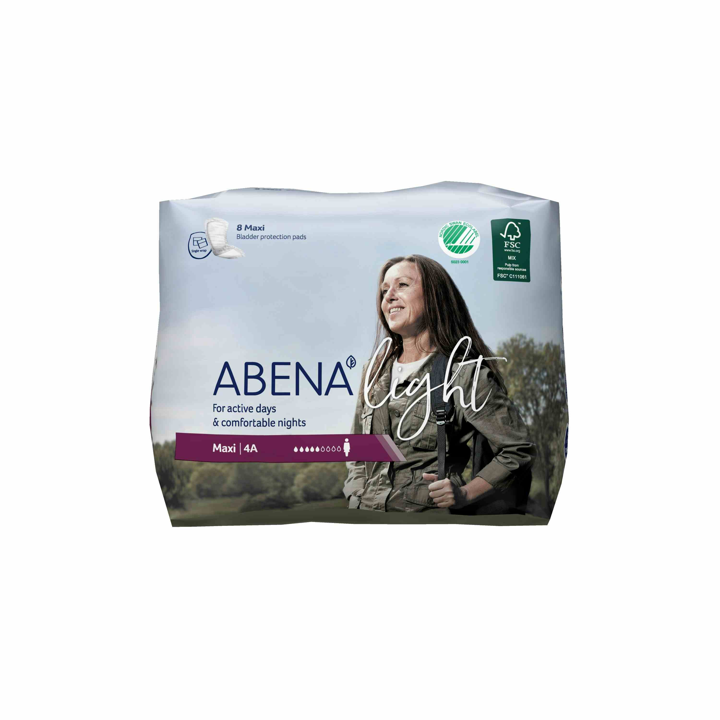 Abena Light Maxi Disposable Unisex Adult Bladder Control Pad, Moderate Absorbency, 1000005437, One Size Fits Most -  Case of 48